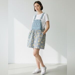 Vintage 90s Express Light Blue Floral Denim Overall romper